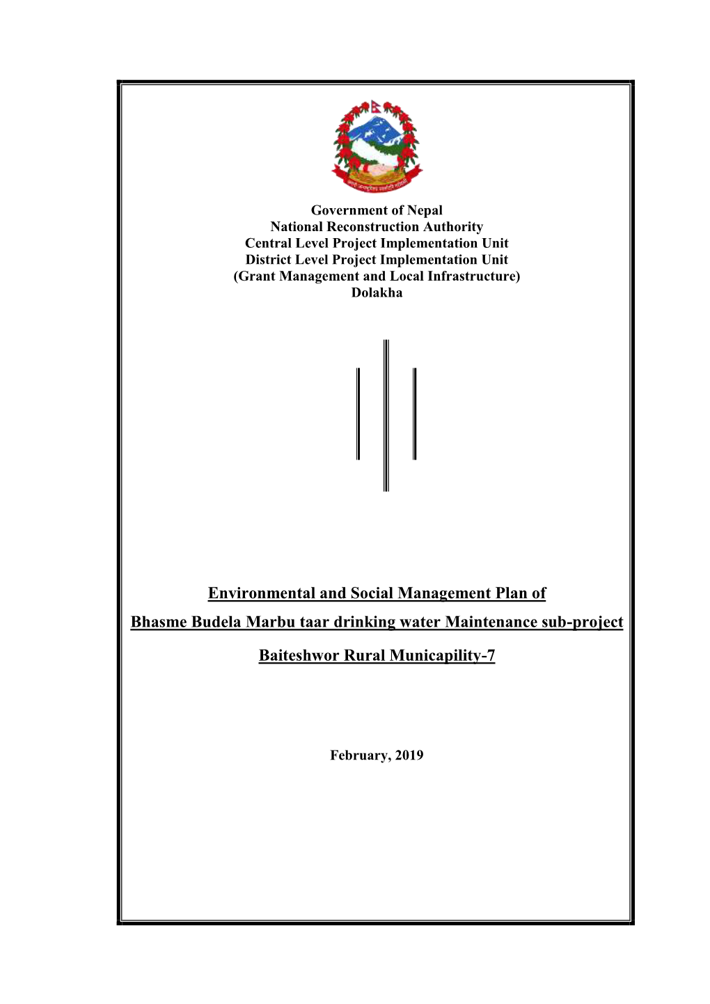 Environmental and Social Management Plan of Bhasme Budela Marbu Taar Drinking Water Maintenance Sub-Project