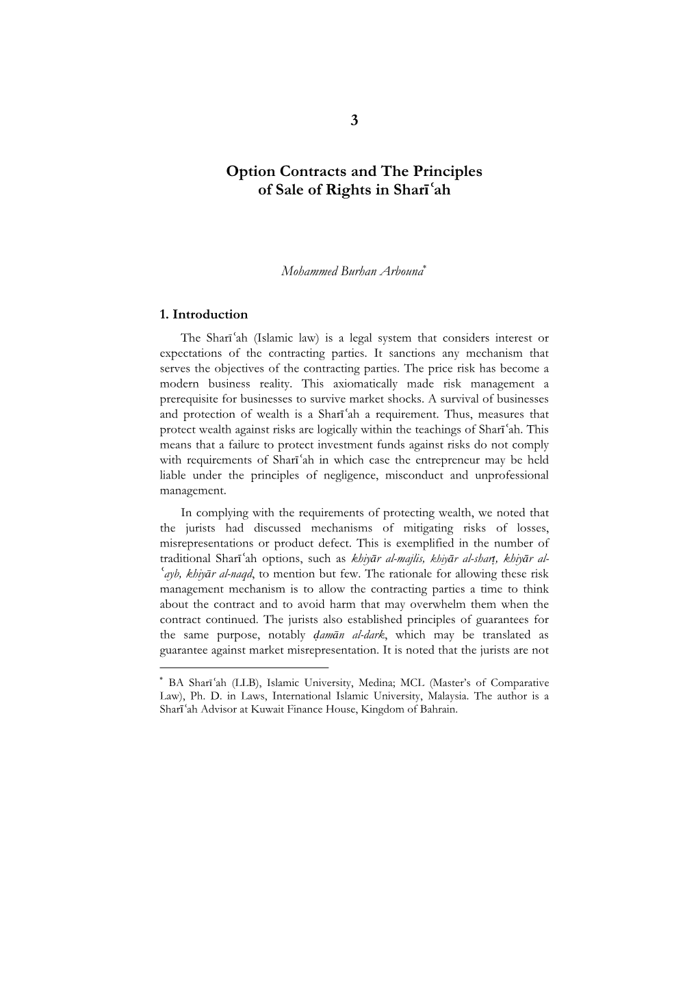 3 Option Contracts and the Principles of Sale of Rights in Shar I[Ah