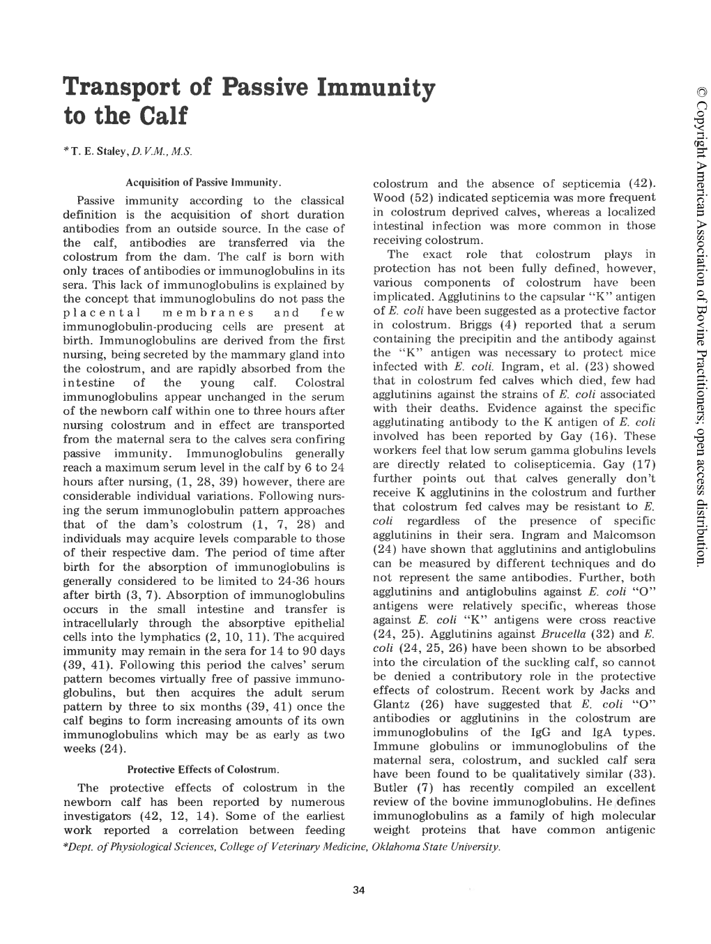 Transport of Passive Immunity to the Calf