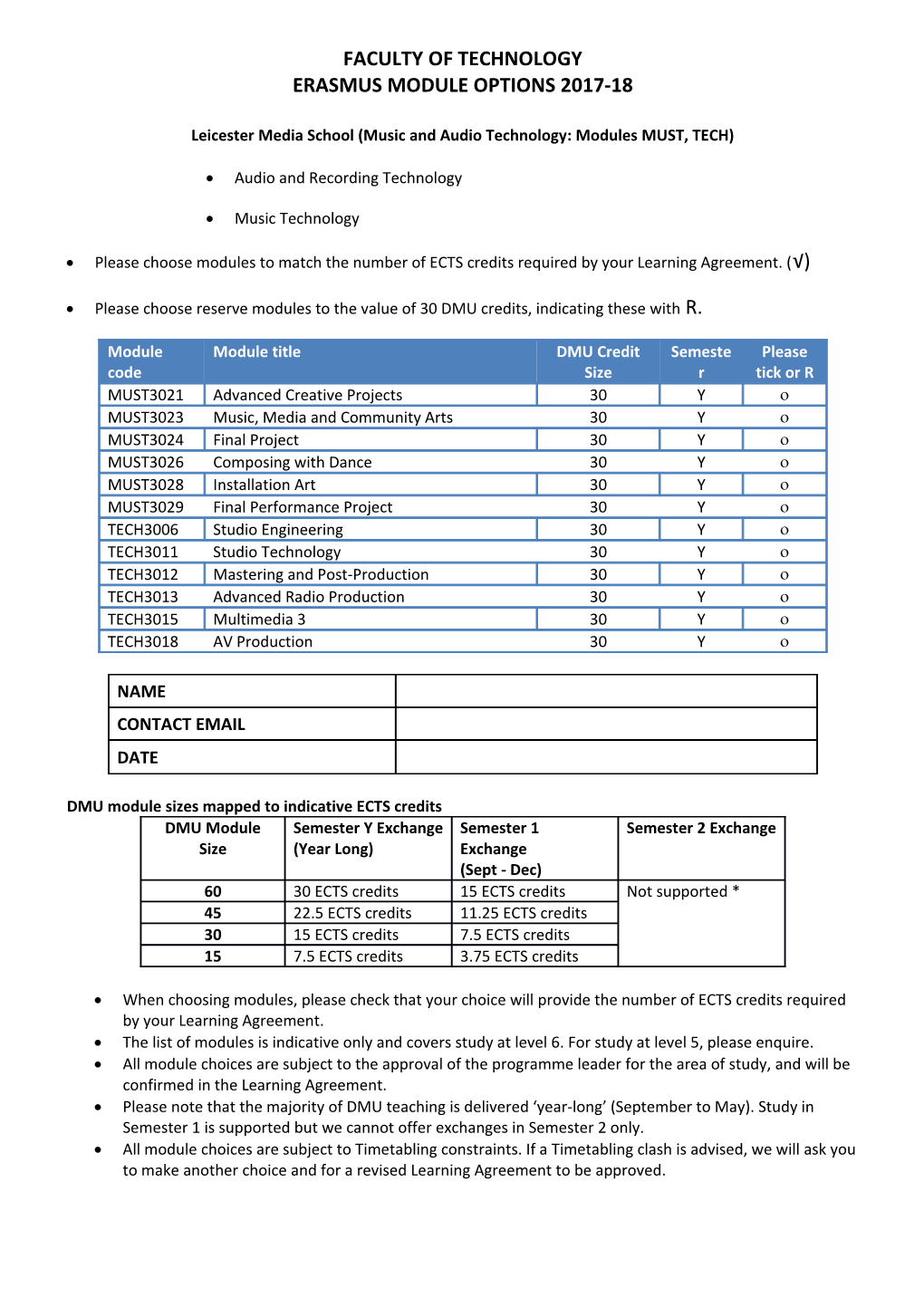 Music Audio Technology Modules 2017-18