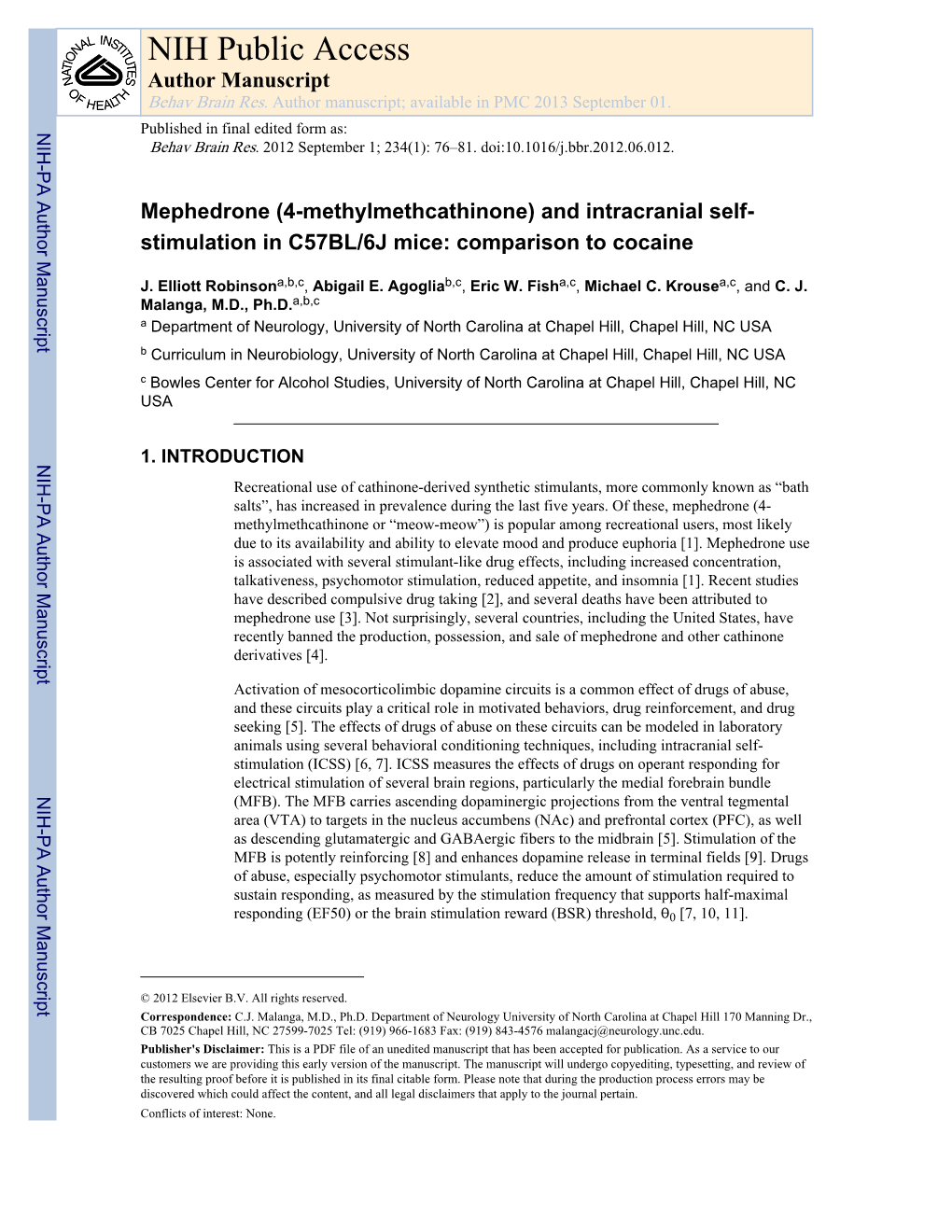 NIH Public Access Author Manuscript Behav Brain Res