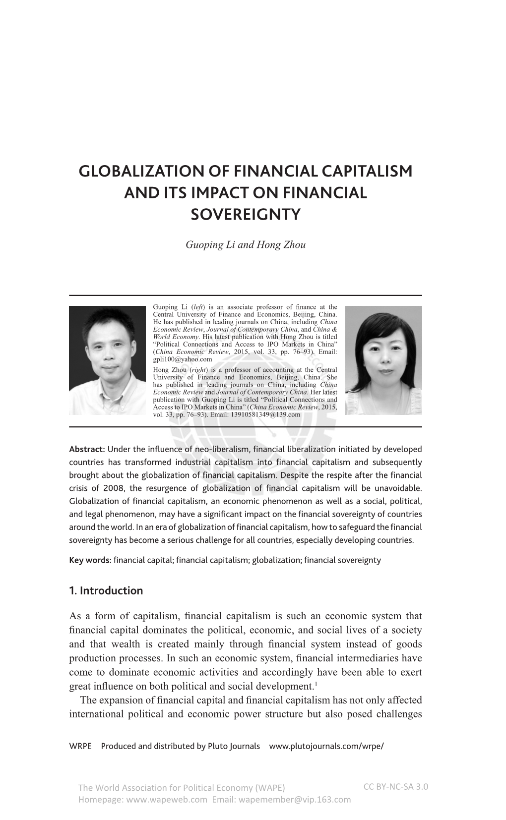 Globalization of Financial Capitalism and Its Impact on Financial Sovereignty