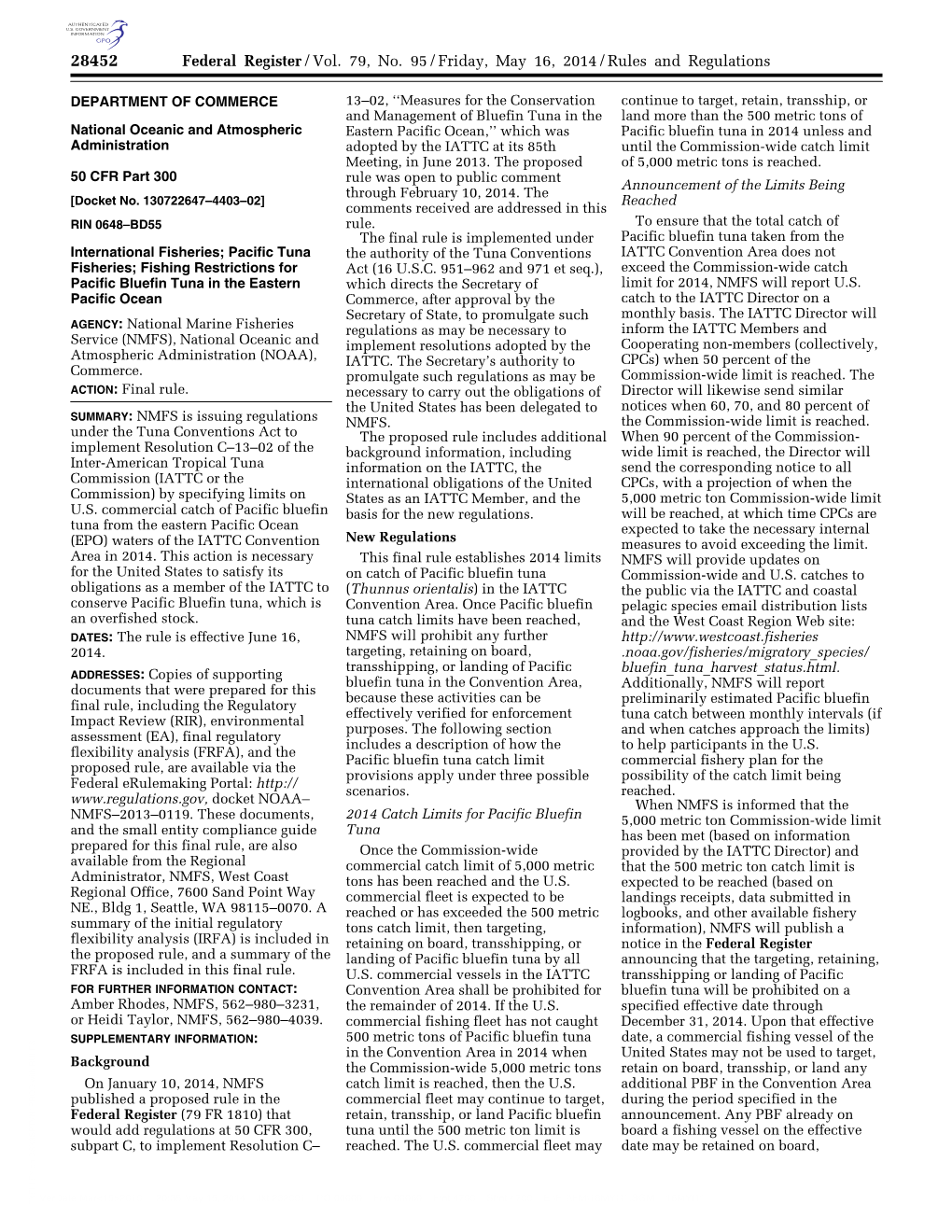 Federal Register/Vol. 79, No. 95/Friday, May 16, 2014/Rules And