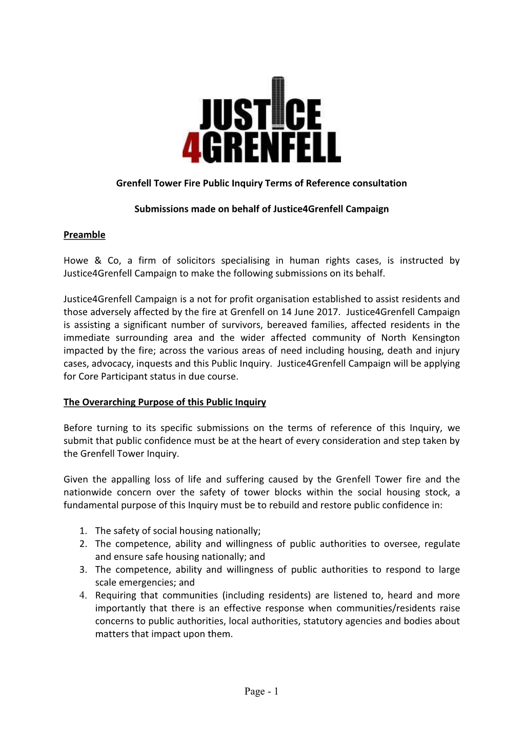 1 Grenfell Tower Fire Public Inquiry Terms of Reference Consultation