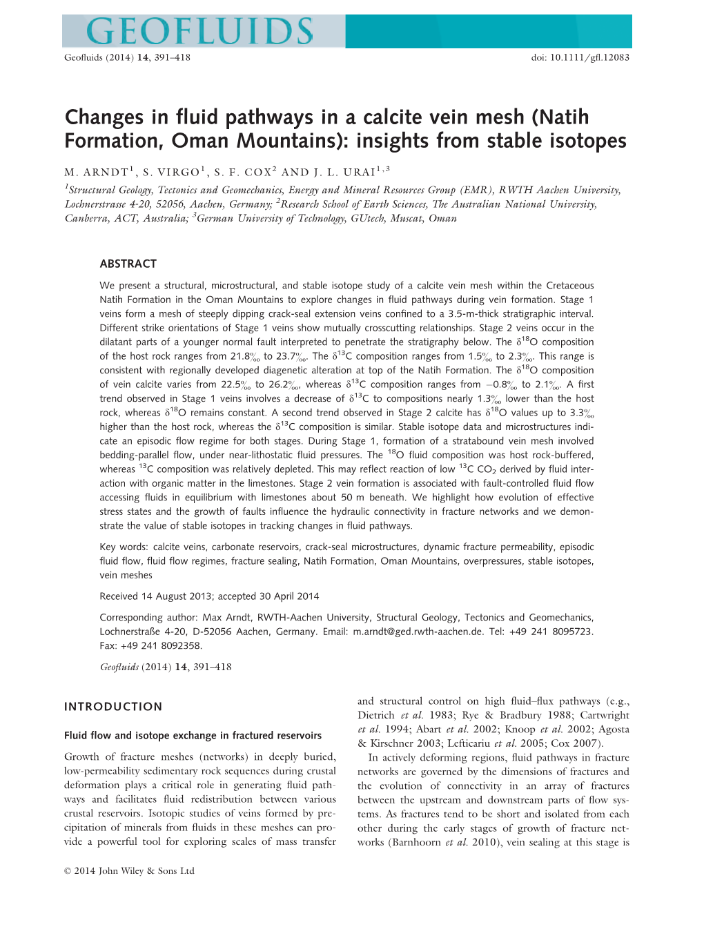 Changes in Fluid Pathways in a Calcite Vein Mesh (Natih Formation, Oman