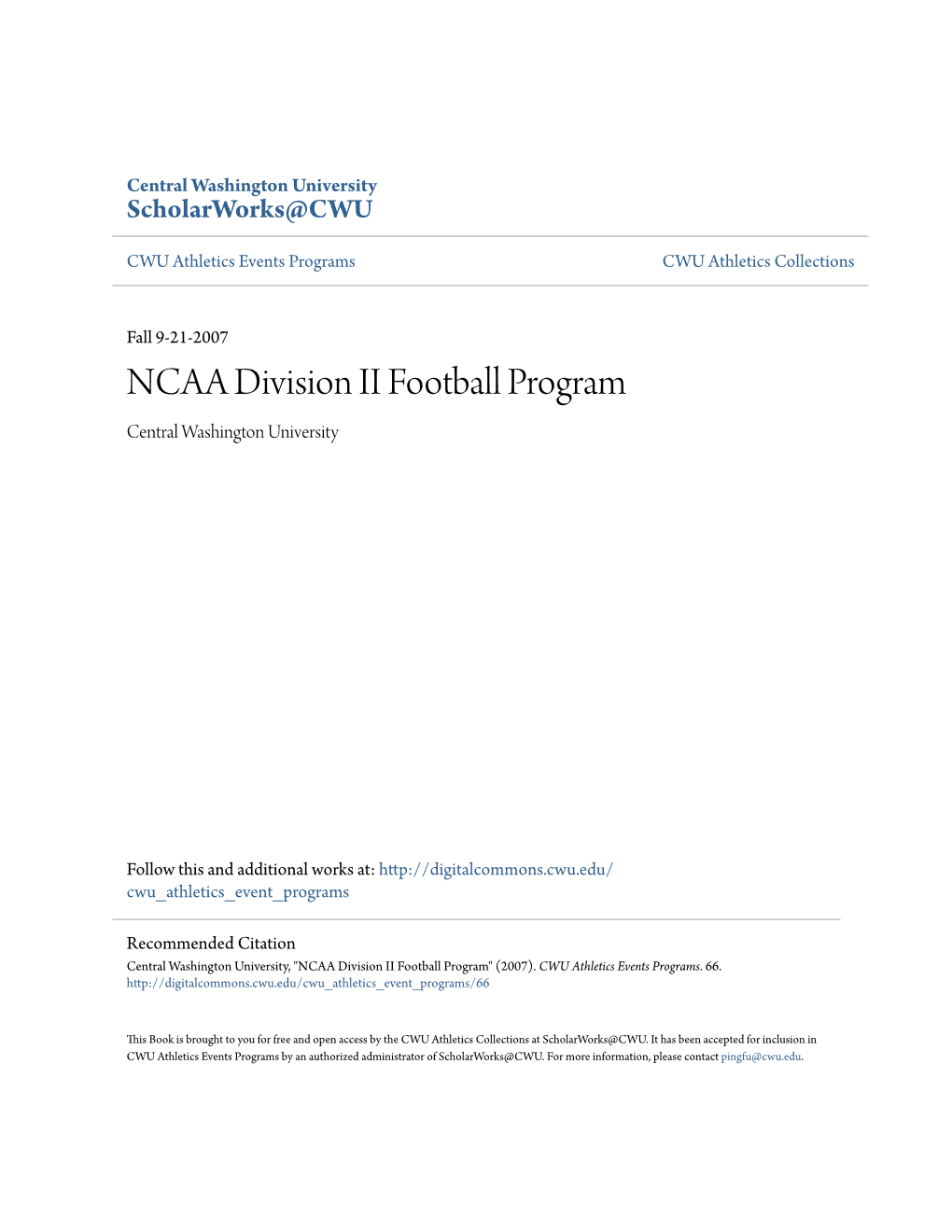 NCAA Division II Football Program Central Washington University