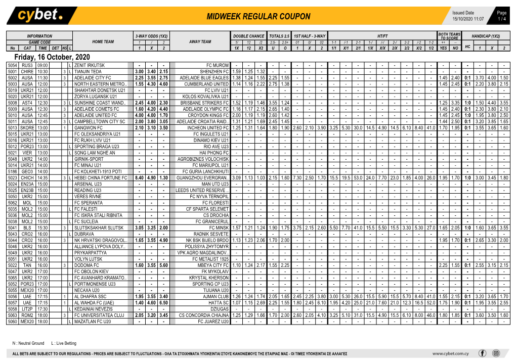 Midweek Regular Coupon 15/10/2020 11:07 1 / 4