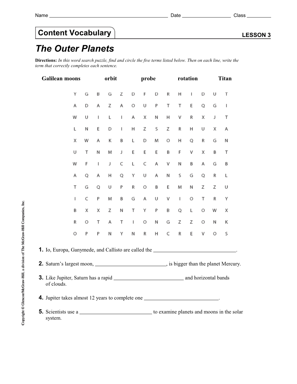 Lesson 3 the Outer Planets