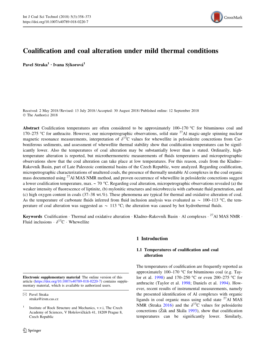 Coalification and Coal Alteration Under Mild Thermal Conditions