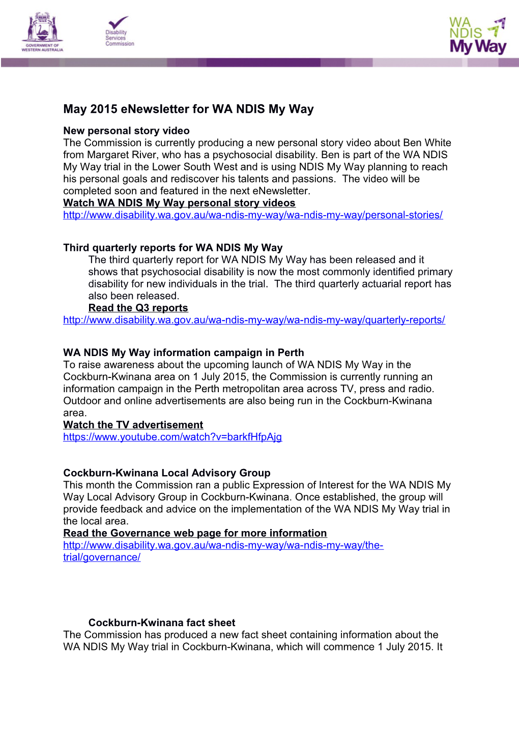 WA NDIS My Way News - March 2014