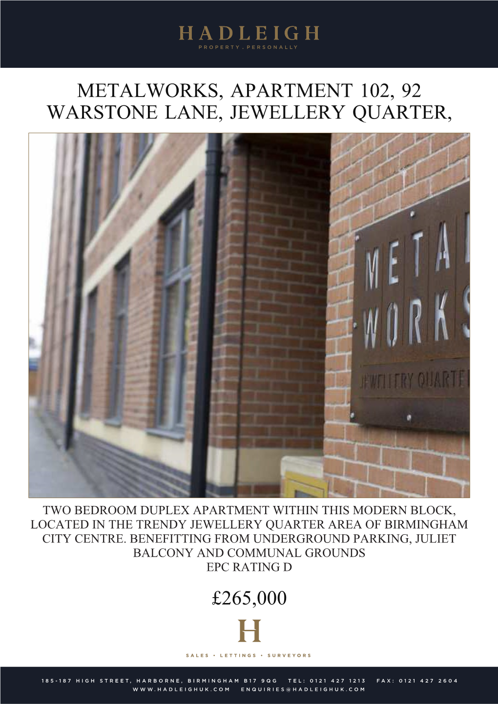 Metalworks, Apartment 102, 92 Warstone Lane, Jewellery Quarter, £265,000