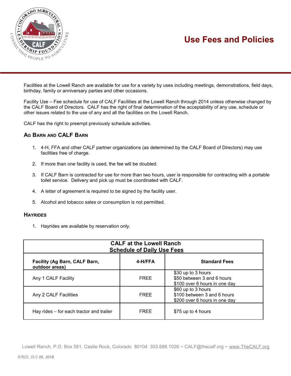 Temporary Facility Rental Recommendation from Executive Committee Fee Schedule for Use Of