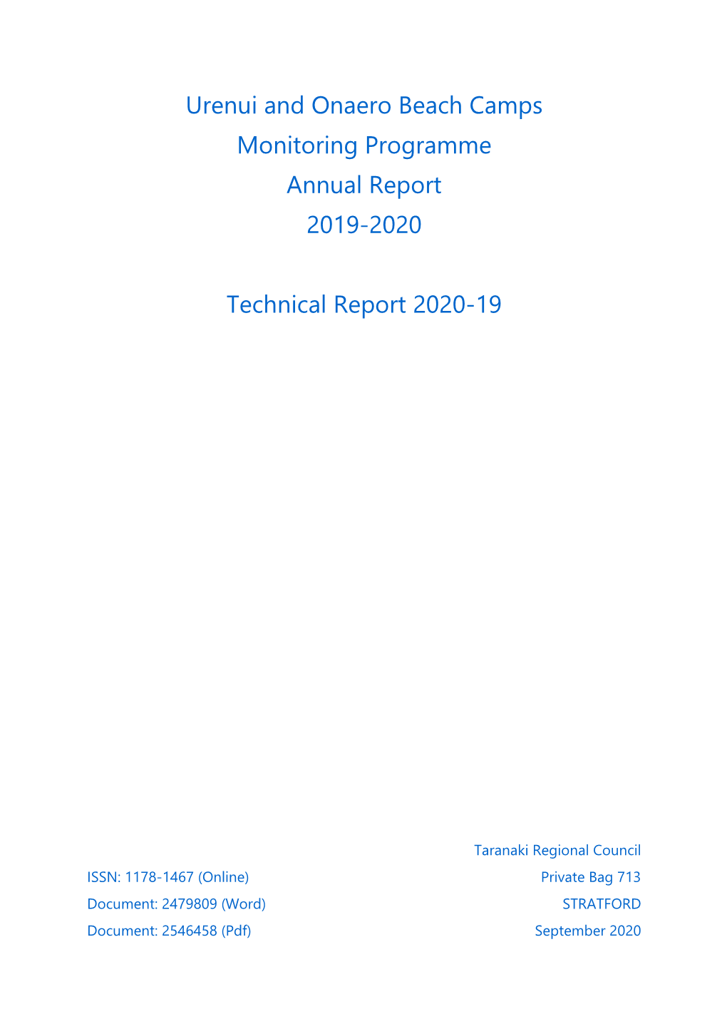 Urenui & Onaero Beach Camps Consent Monitoring Report