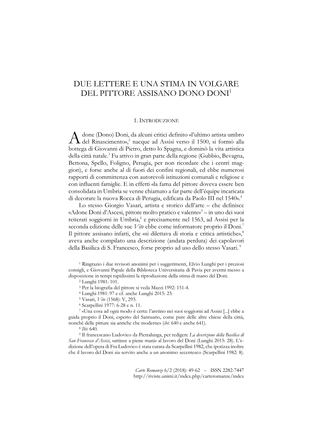 Due Lettere E Una Stima in Volgare Del Pittore Assisano Dono Doni1