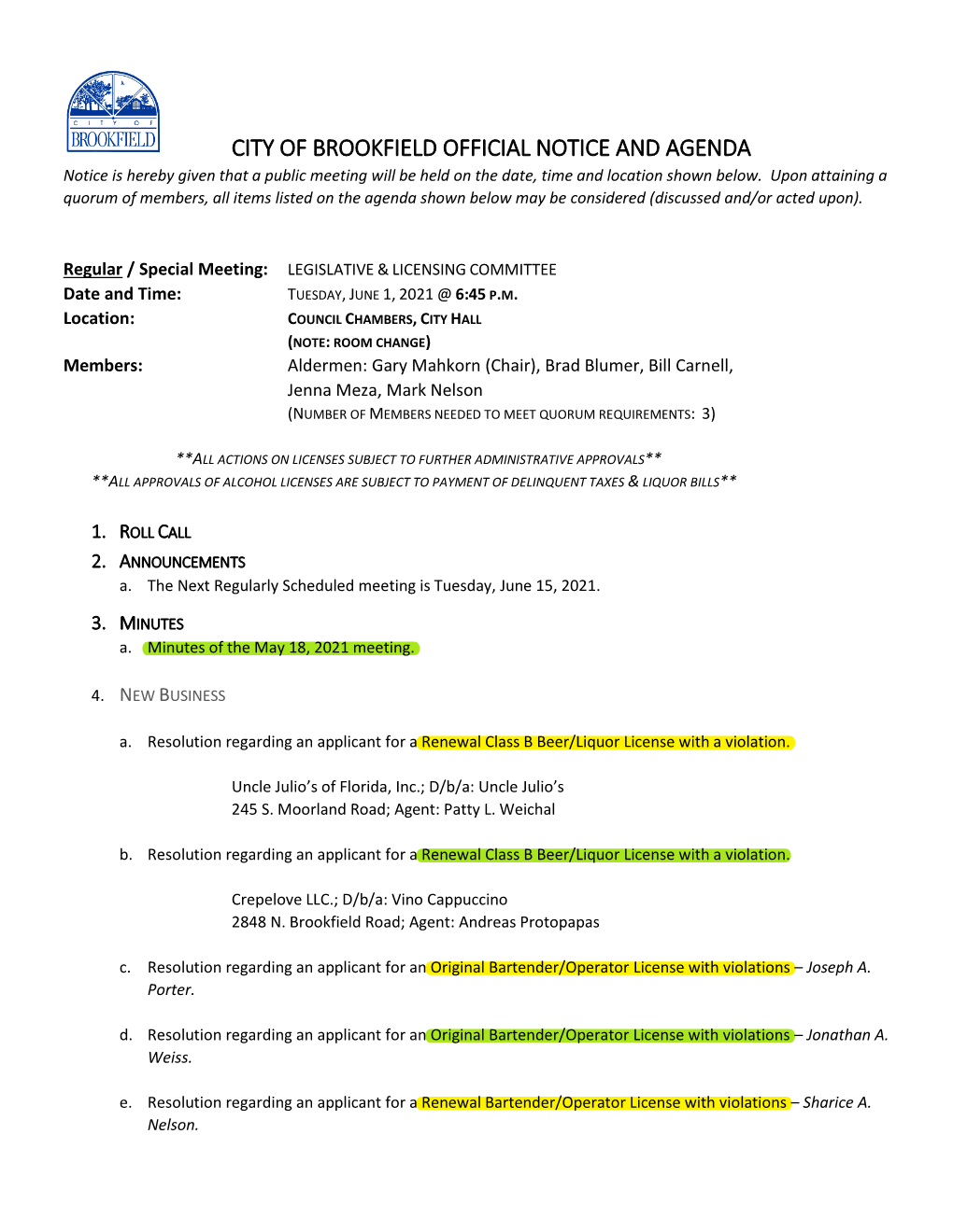 Legislative & Licensing Committee