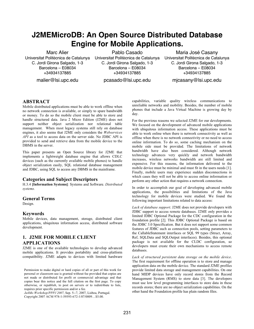 J2memicrodb: an Open Source Distributed Database Engine for Mobile Applications