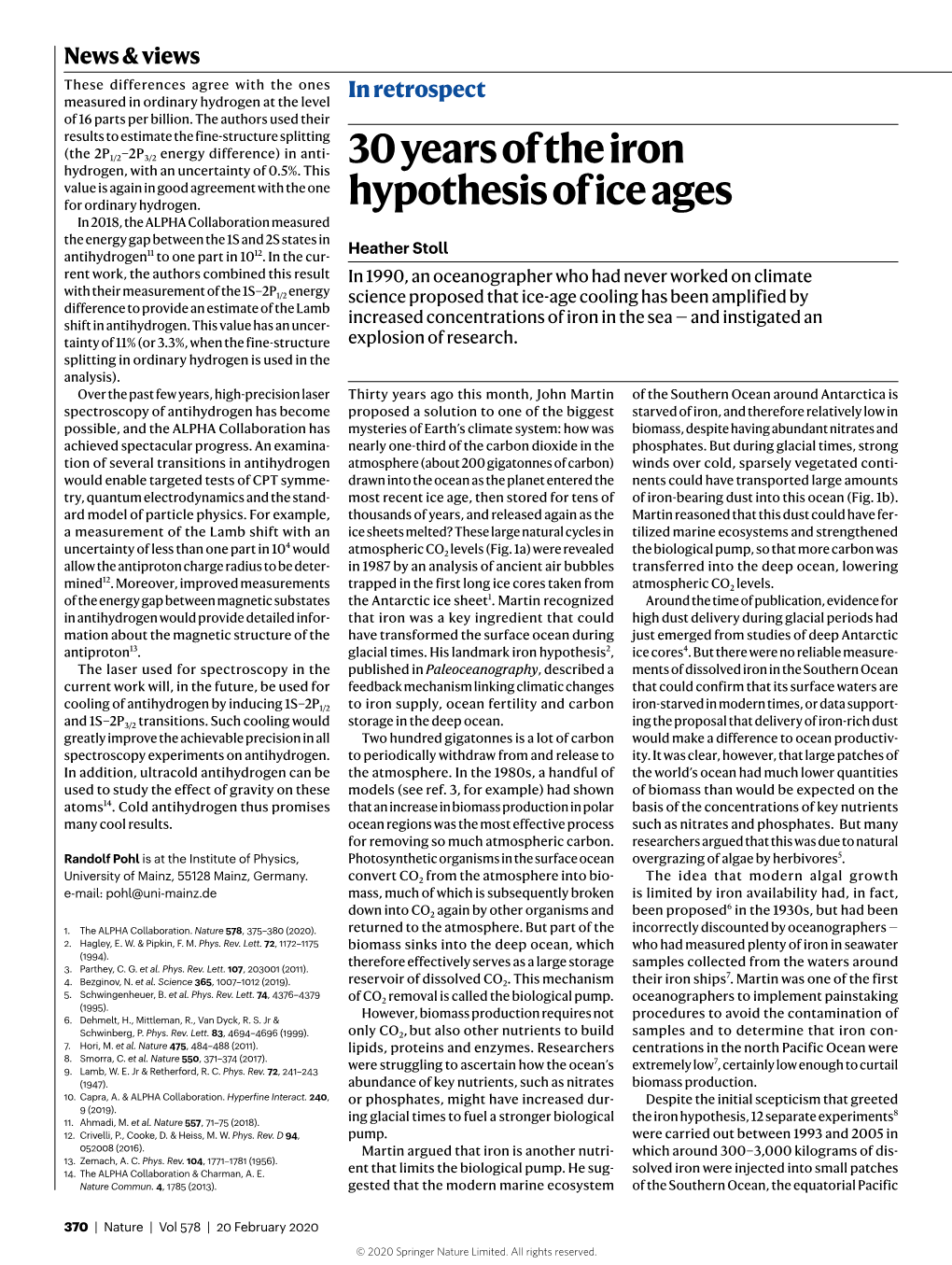 30 Years of the Iron Hypothesis of Ice Ages