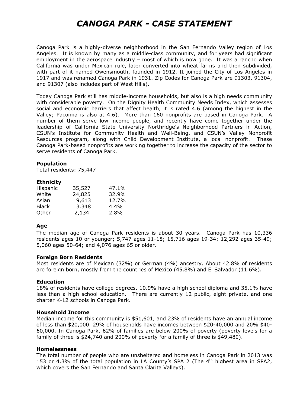 Canoga Park - Case Statement