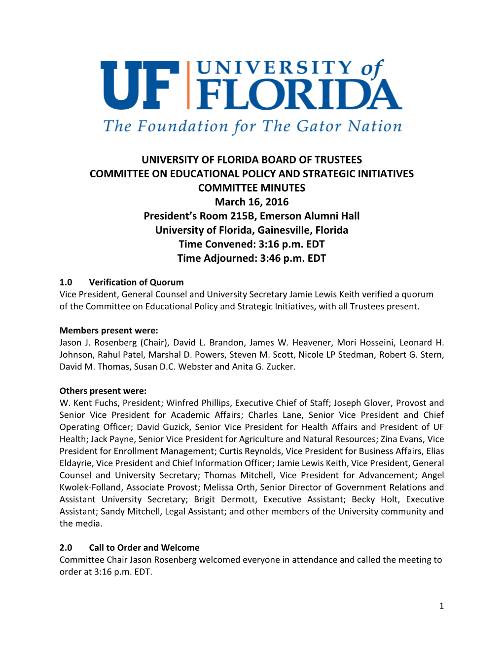 University of Florida Board of Trustees Committee On