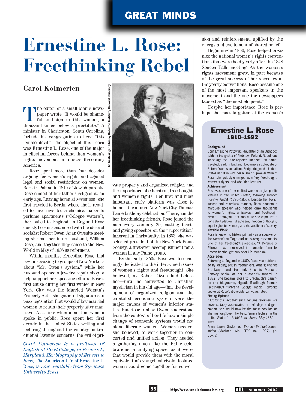 Ernestine L. Rose: Freethinking Rebel
