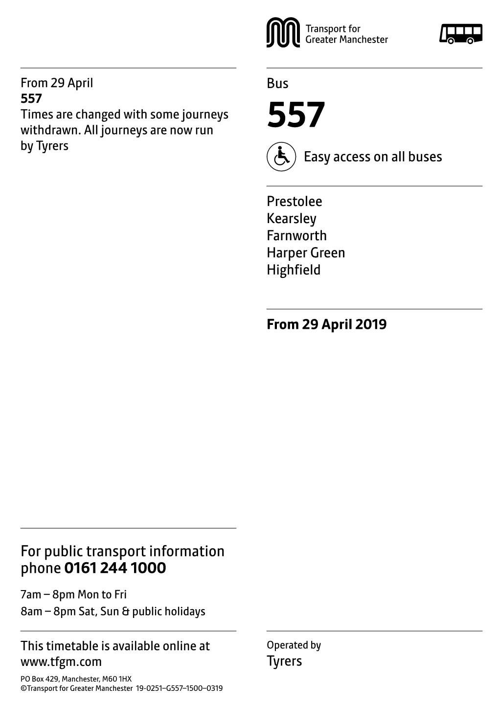 557 Times Are Changed with Some Journeys Withdrawn