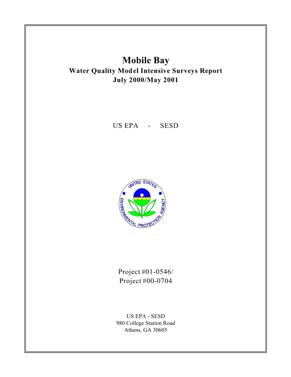 Mobile Bay: Water Quality Model Intensive Surveys Report