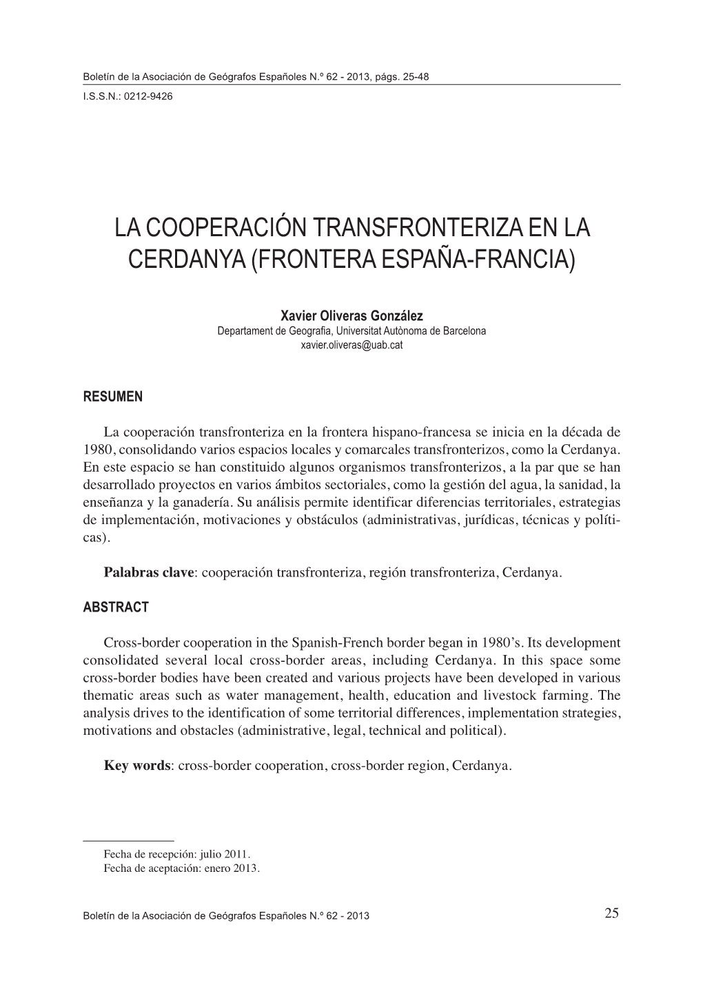 La Cooperación Transfronteriza En La Cerdanya (Frontera España-Francia)