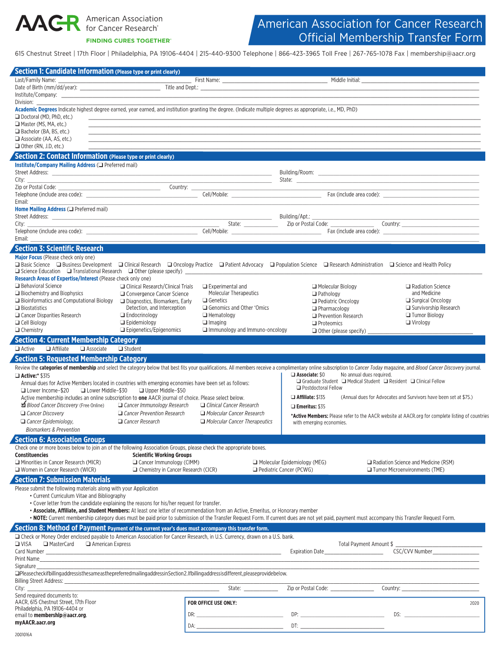 American Association for Cancer Research Official Membership