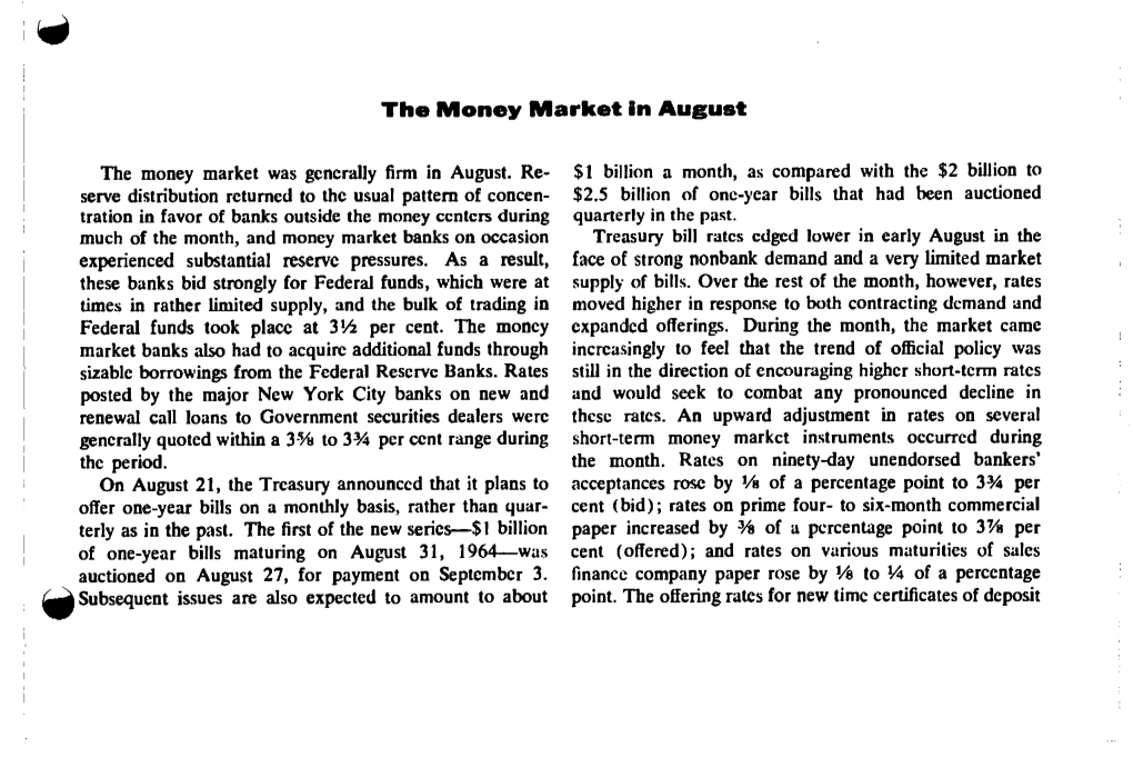 The Money Market in August 1963