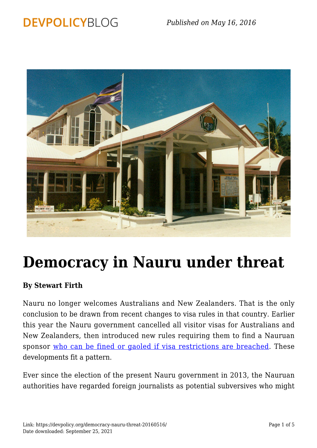 Democracy in Nauru Under Threat