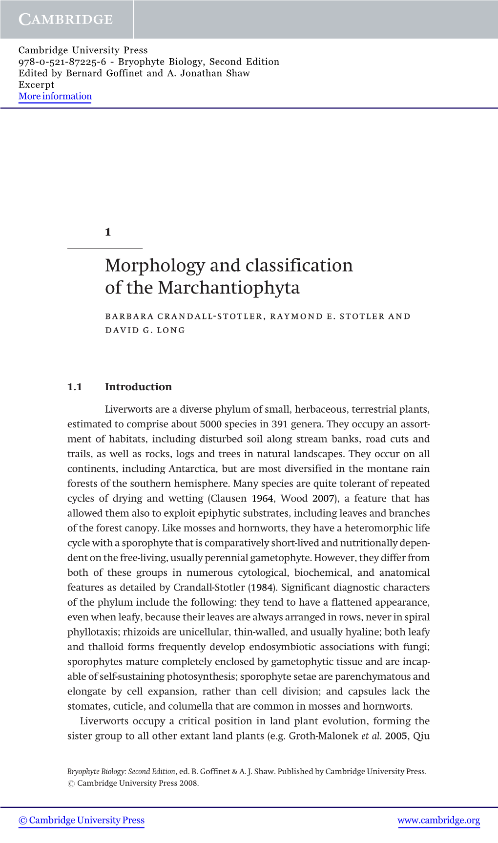 Morphology and Classification of the Marchantiophyta