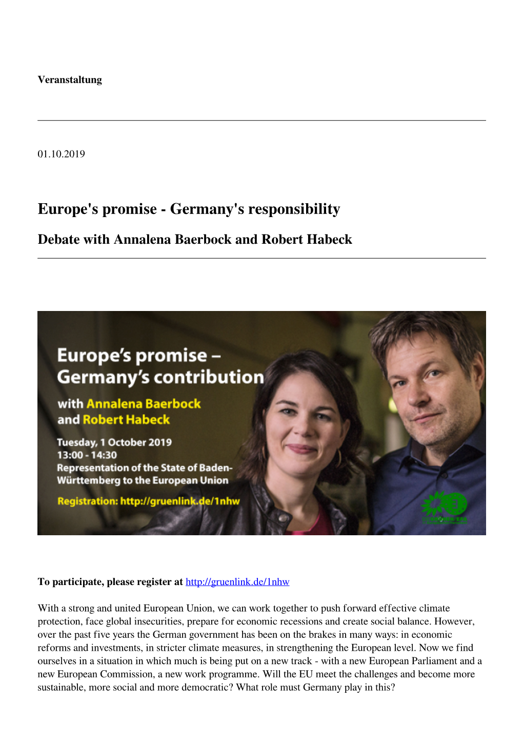 Europe's Promise - Germany's Responsibility