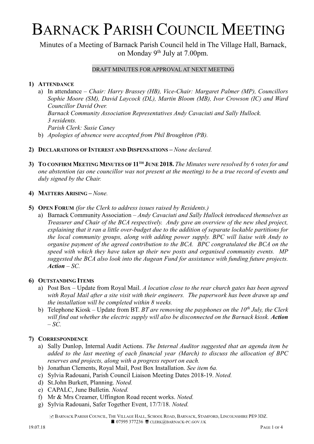 Barnack Parish Council Meeting