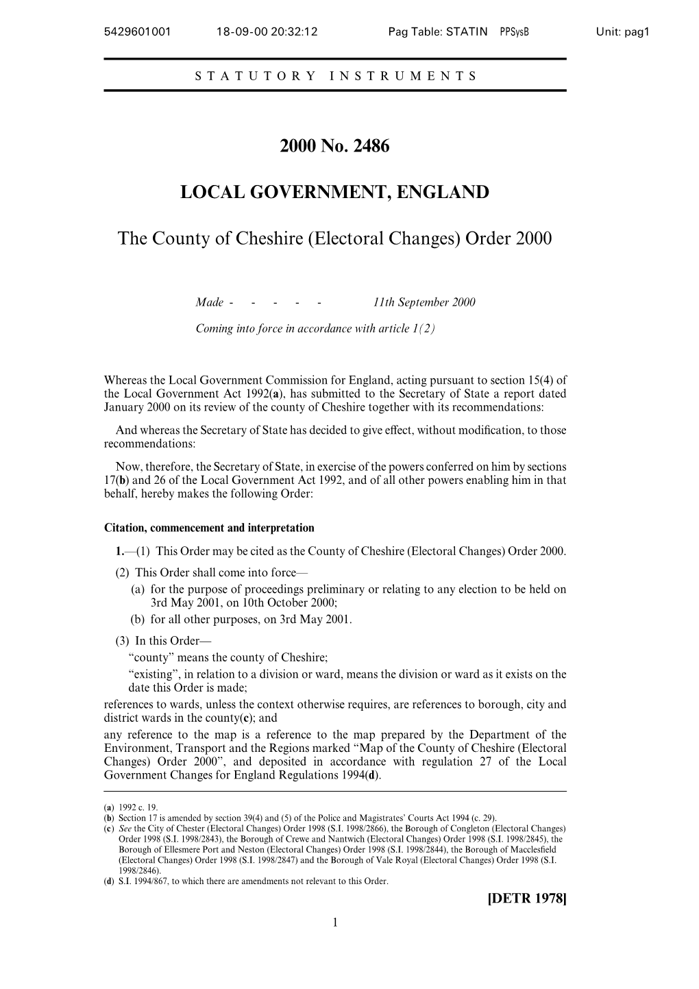 2000 No. 2486 LOCAL GOVERNMENT, ENGLAND The