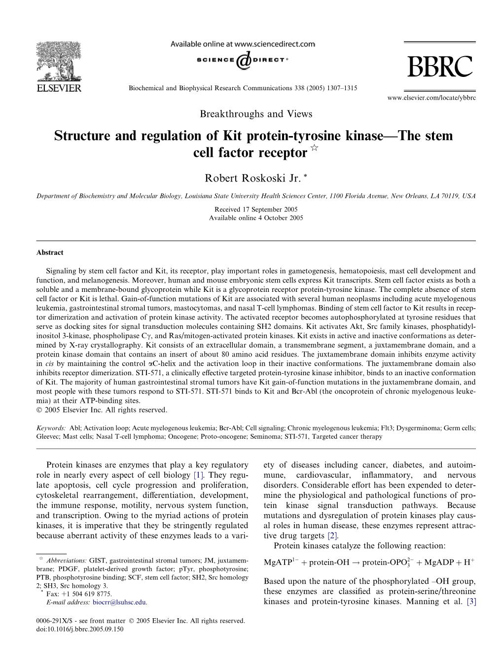 Structure and Regulation of Kit Protein-Tyrosine Kinase—The Stem Cell Factor Receptor Q