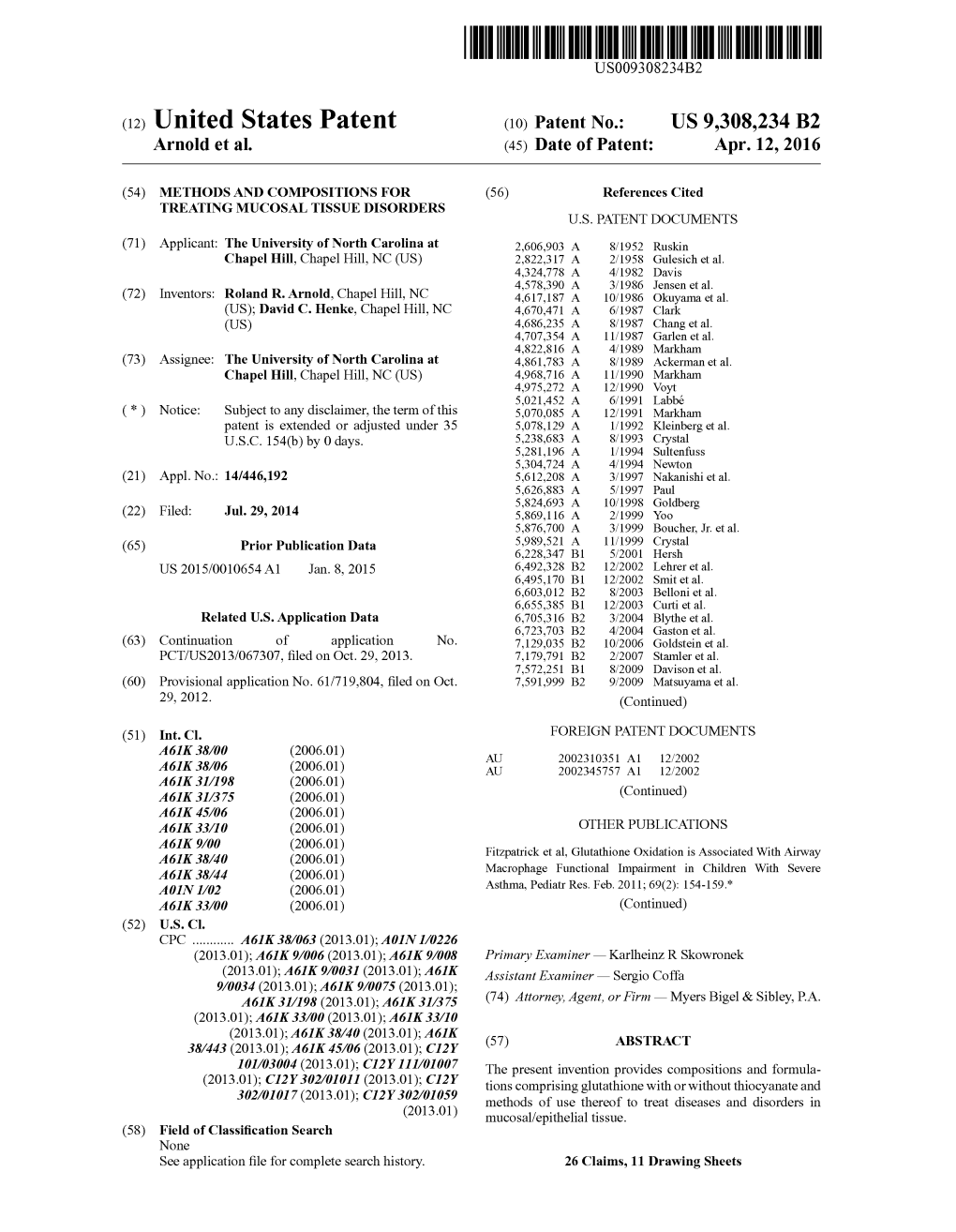 (12) United States Patent (10) Patent No.: US 9,308,234 B2 Arnold Et Al