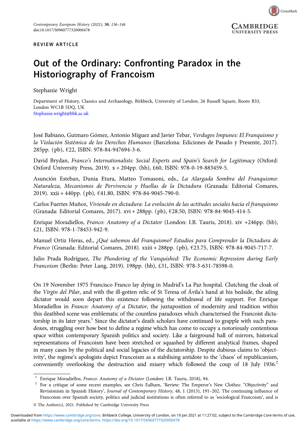 Confronting Paradox in the Historiography of Francoism