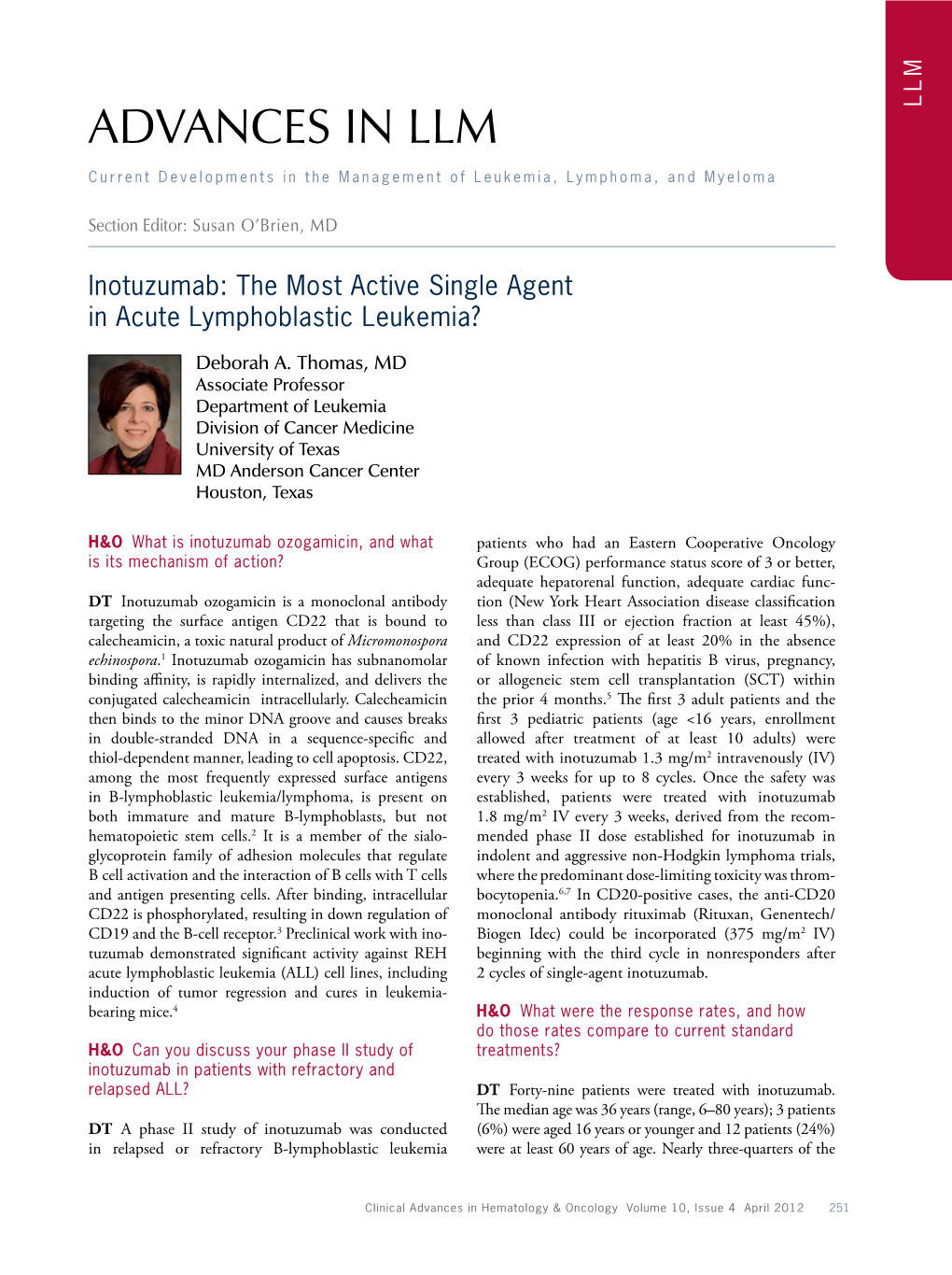 Advances in Hematology & Oncology Volume 10, Issue 4 April 2012 April 4 Issue 10, Volume Oncology & Hematology in Advances Clinical