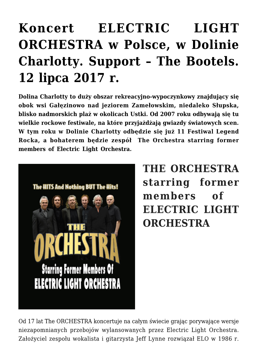 Koncert ELECTRIC LIGHT ORCHESTRA W Polsce, W Dolinie Charlotty