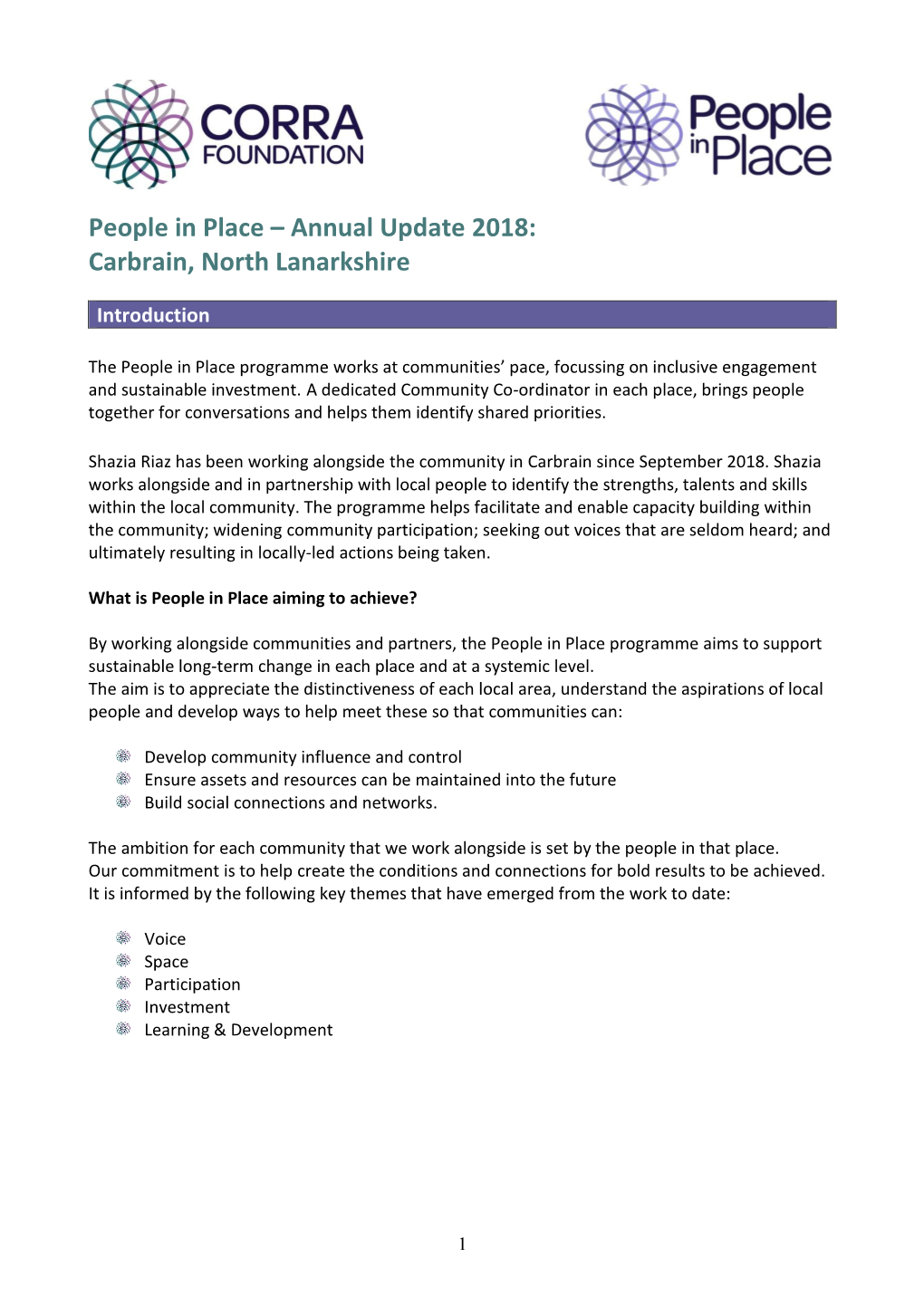 People in Place – Annual Update 2018: Carbrain, North Lanarkshire