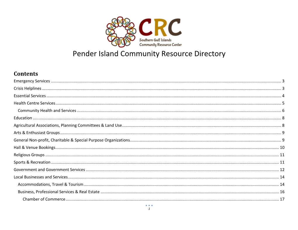 Pender Island Community Resource Directory