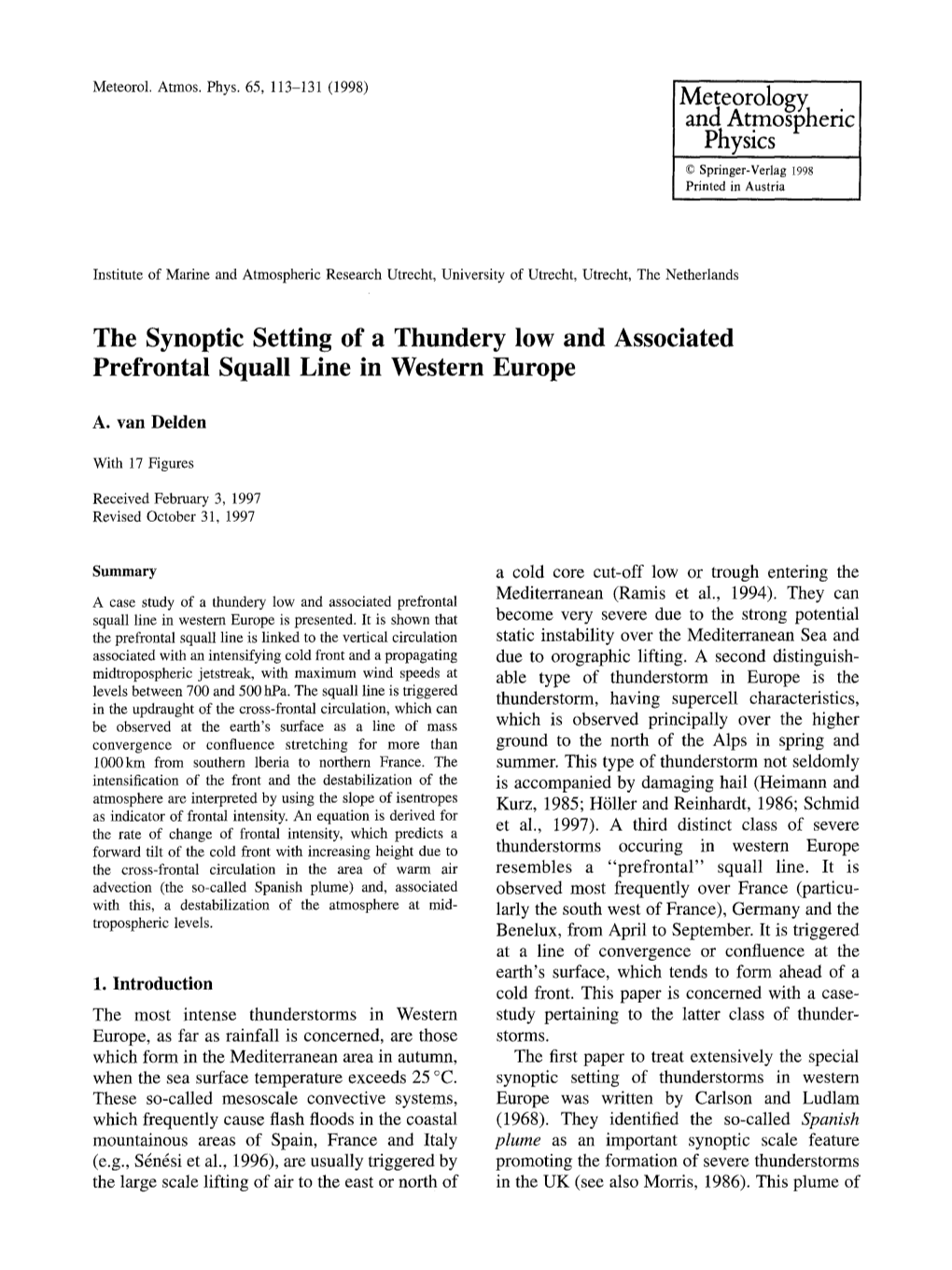 The Synoptic Setting of a Thundery Low and Associated Prefrontal Squall Line in Western Europe