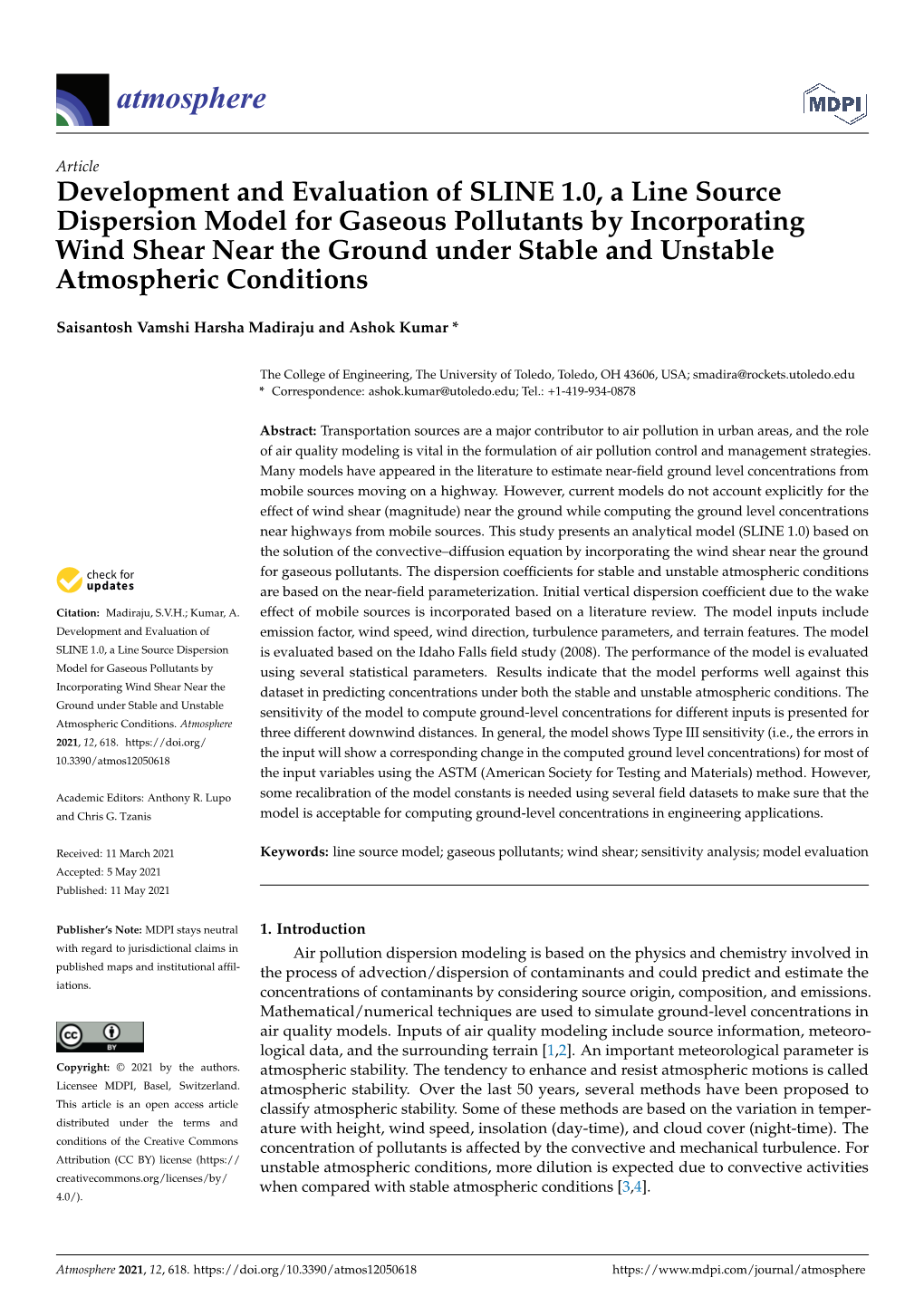 Development and Evaluation of SLINE 1.0, a Line Source Dispersion