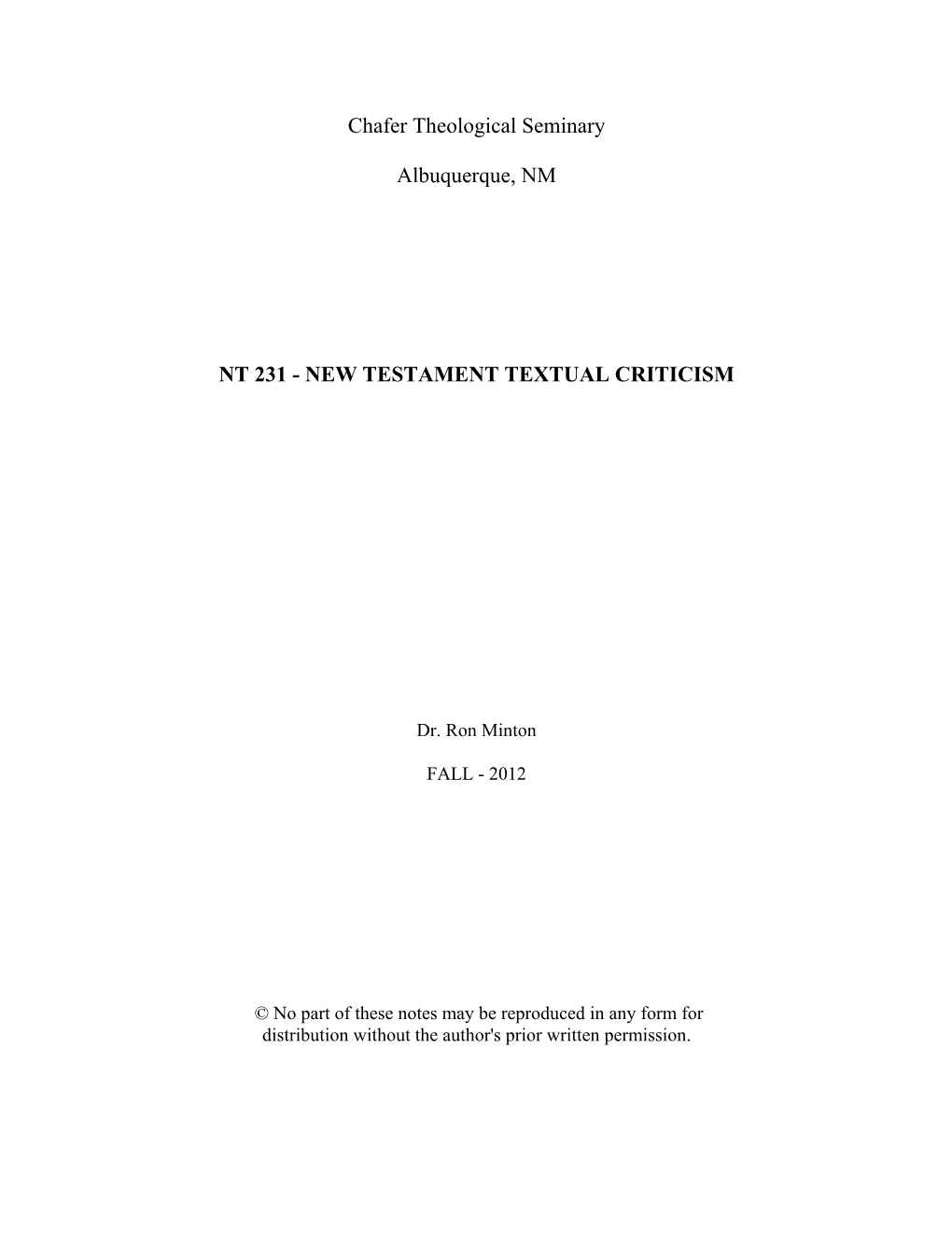 New Testament Textual Criticism