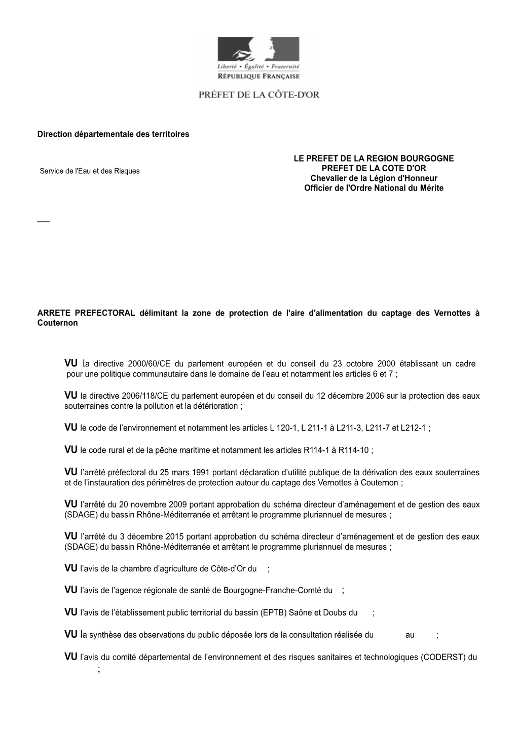 Projet AP Délimitant La Zone De Protection De L'aire D'alimentation