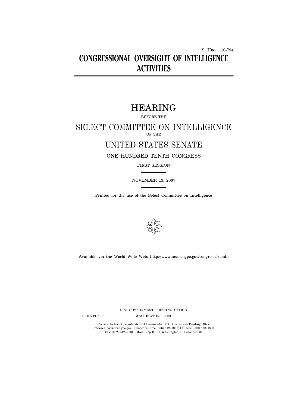 Congressional Oversight of Intelligence Activities