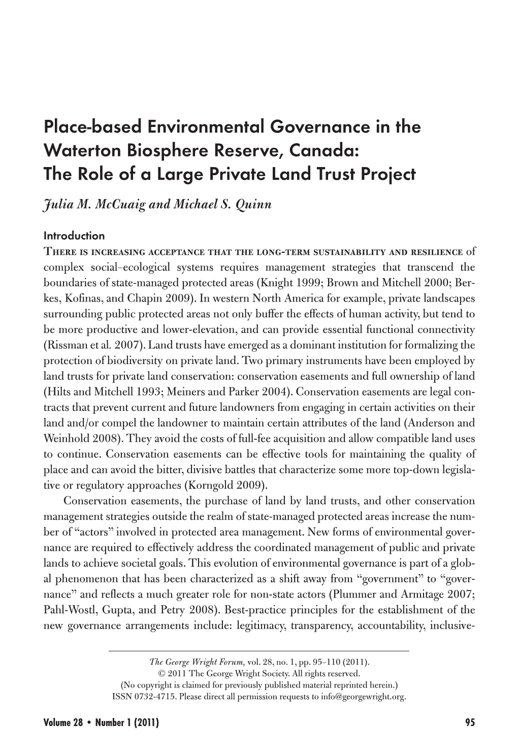 Place-Based Environmental Governance in the Waterton Biosphere Reserve, Canada: the Role of a Large Private Land Trust Project