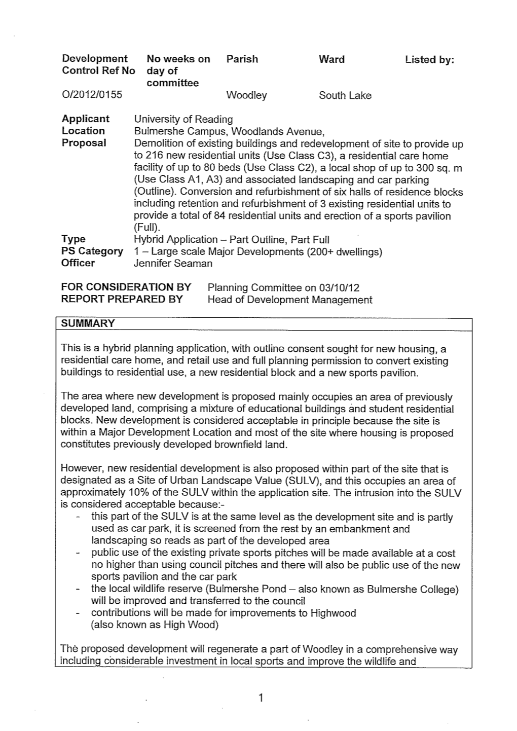 Development No Weeks on Parish Ward Control Ref No Day Of