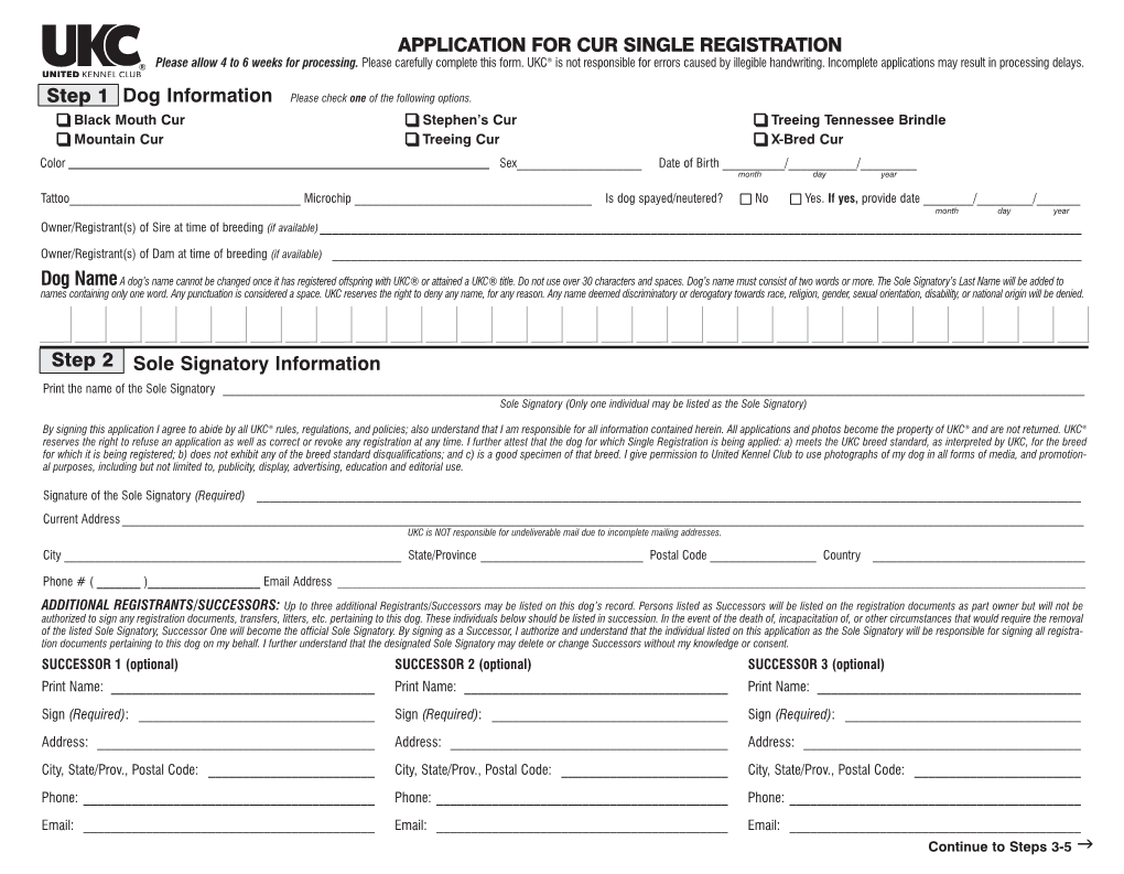 APPLICATION for CUR SINGLE REGISTRATION Sole Signatory