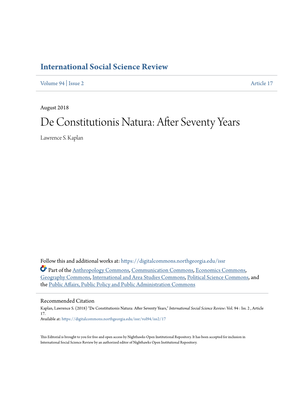 De Constitutionis Natura: After Seventy Years Lawrence S